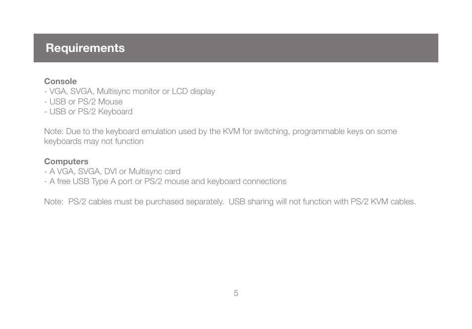 Requirements | IOGear GCS1804 User Manual | Page 5 / 56