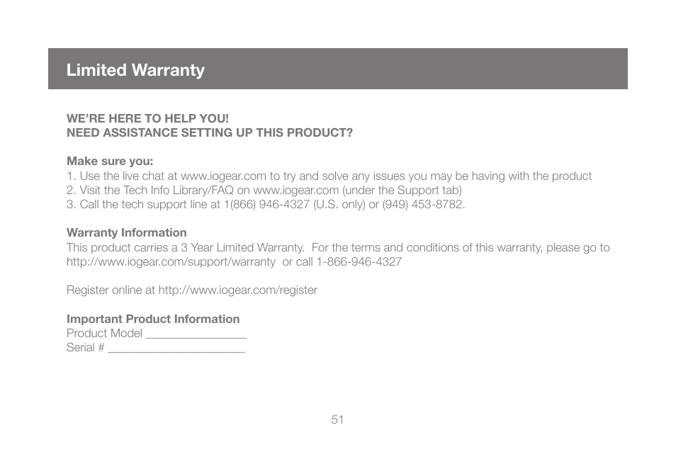 Limited warranty | IOGear GCS1804 User Manual | Page 51 / 56