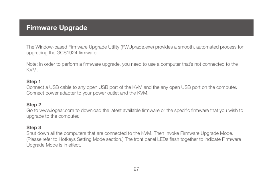 Firmware upgrade | IOGear GCS1924 User Manual | Page 27 / 38