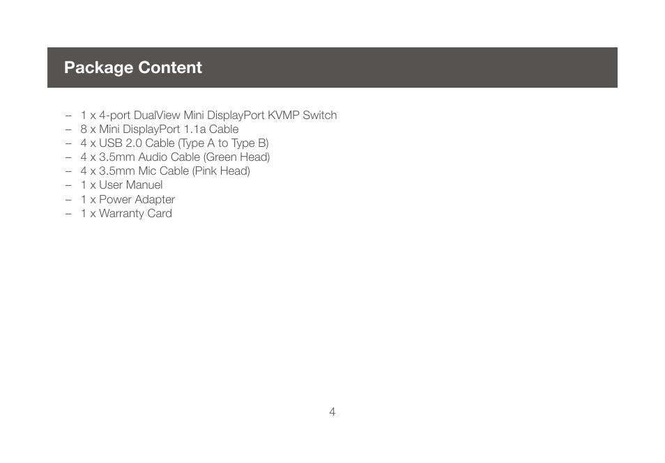 Package content | IOGear GCS1924 User Manual | Page 4 / 38