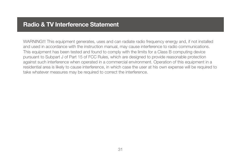 Radio & tv interference statement | IOGear GCS632UW6 Manual User Manual | Page 31 / 36