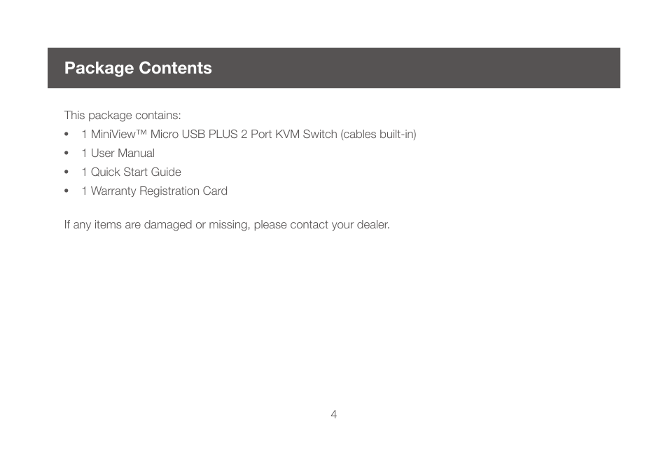 Package contents | IOGear GCS632UW6 Manual User Manual | Page 4 / 36