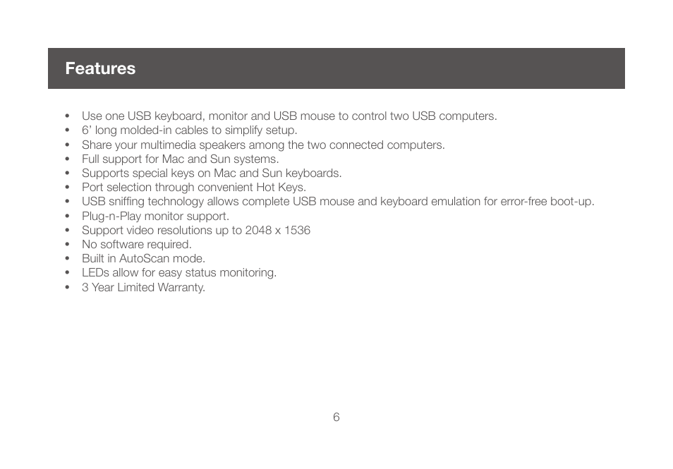 Features, Features 6 | IOGear GCS632UW6 Manual User Manual | Page 6 / 36