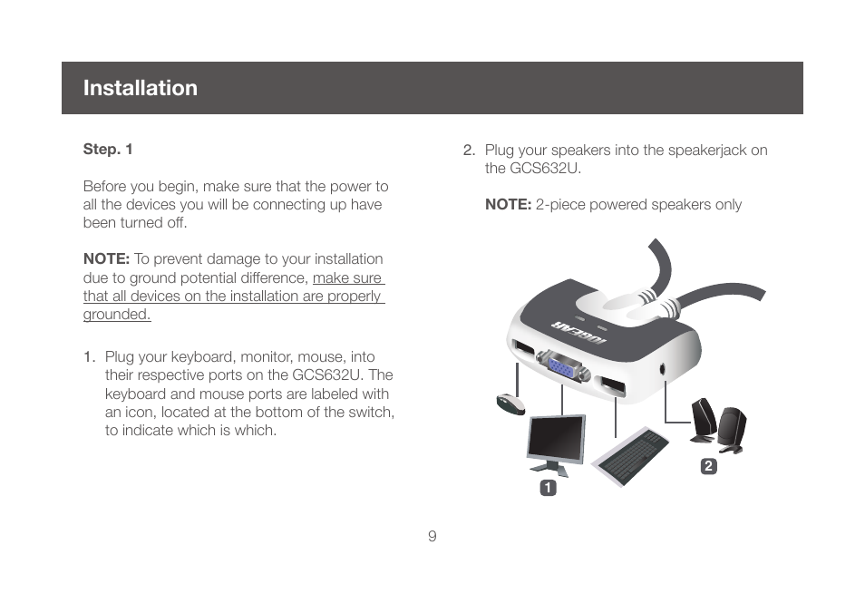 Installation, Installation 9 | IOGear GCS632UW6 Manual User Manual | Page 9 / 36