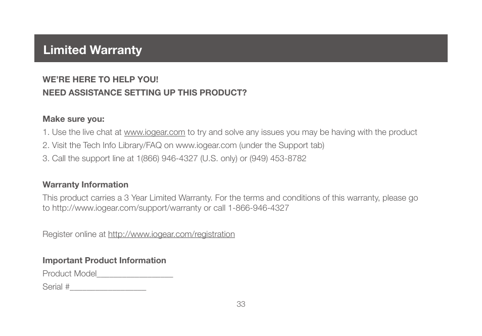 Limited warranty | IOGear GCS642U User Manual | Page 33 / 34