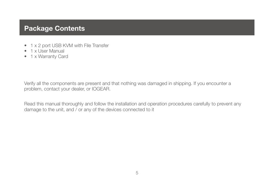 Package contents | IOGear GCS642U User Manual | Page 5 / 34