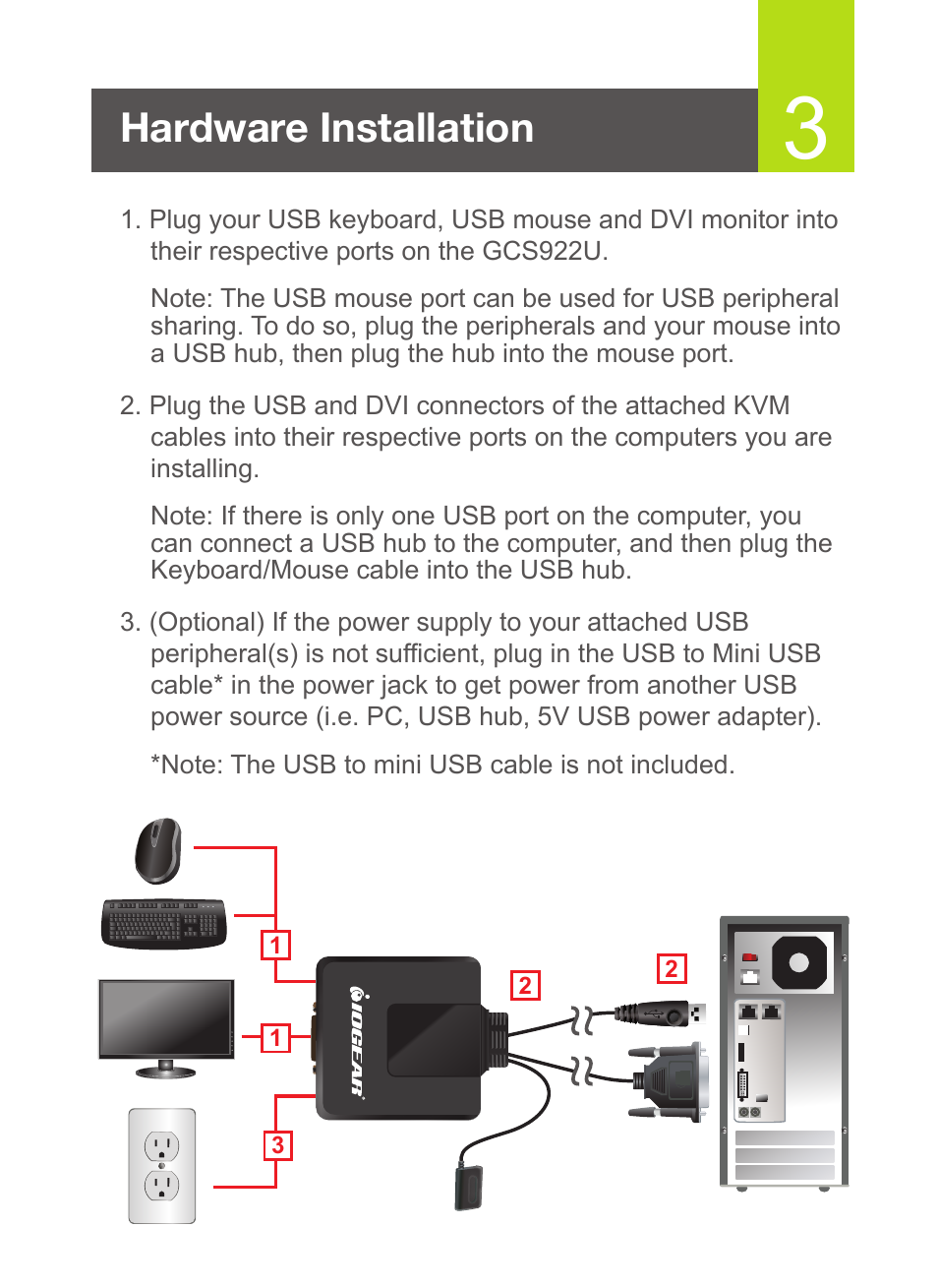 Hardware installation | IOGear GCS922U User Manual | Page 4 / 6