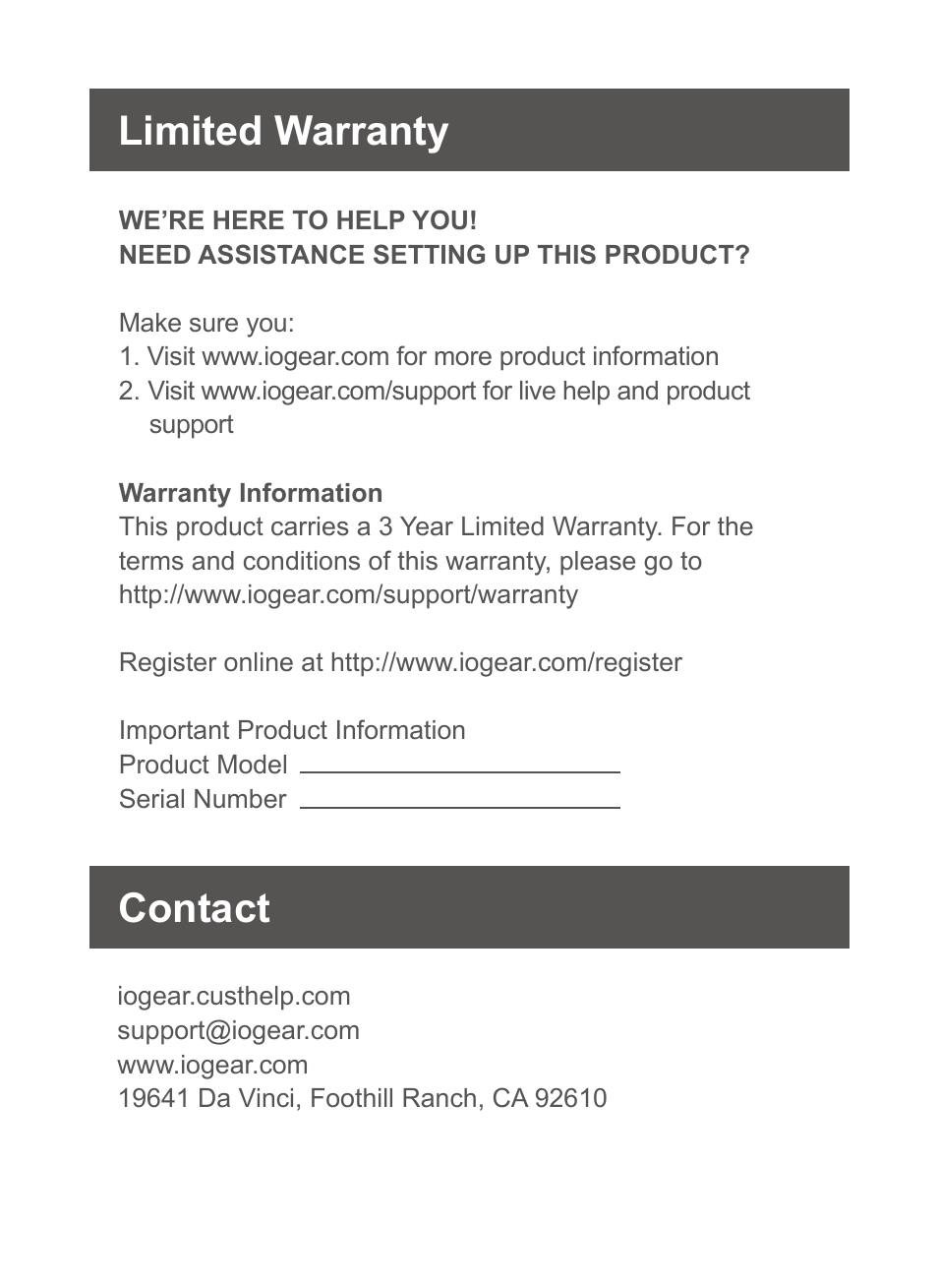 Contact limited warranty | IOGear GCS922U User Manual | Page 6 / 6