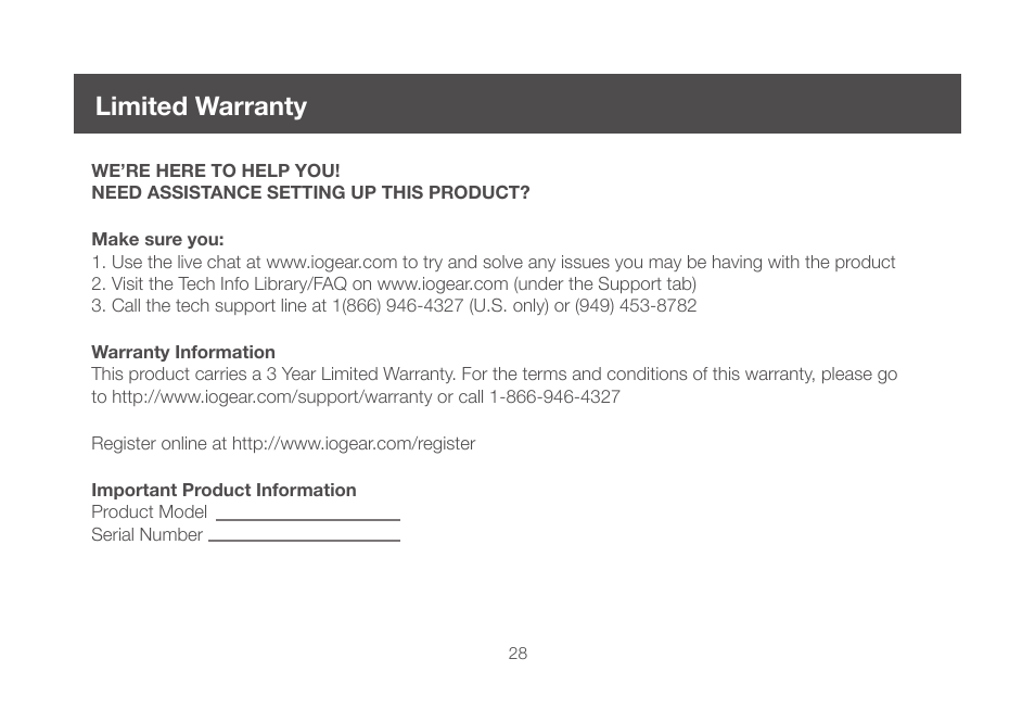 Limited warranty | IOGear GCS982U User Manual | Page 28 / 30