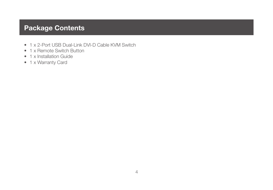 Package contents | IOGear GCS982U User Manual | Page 4 / 30