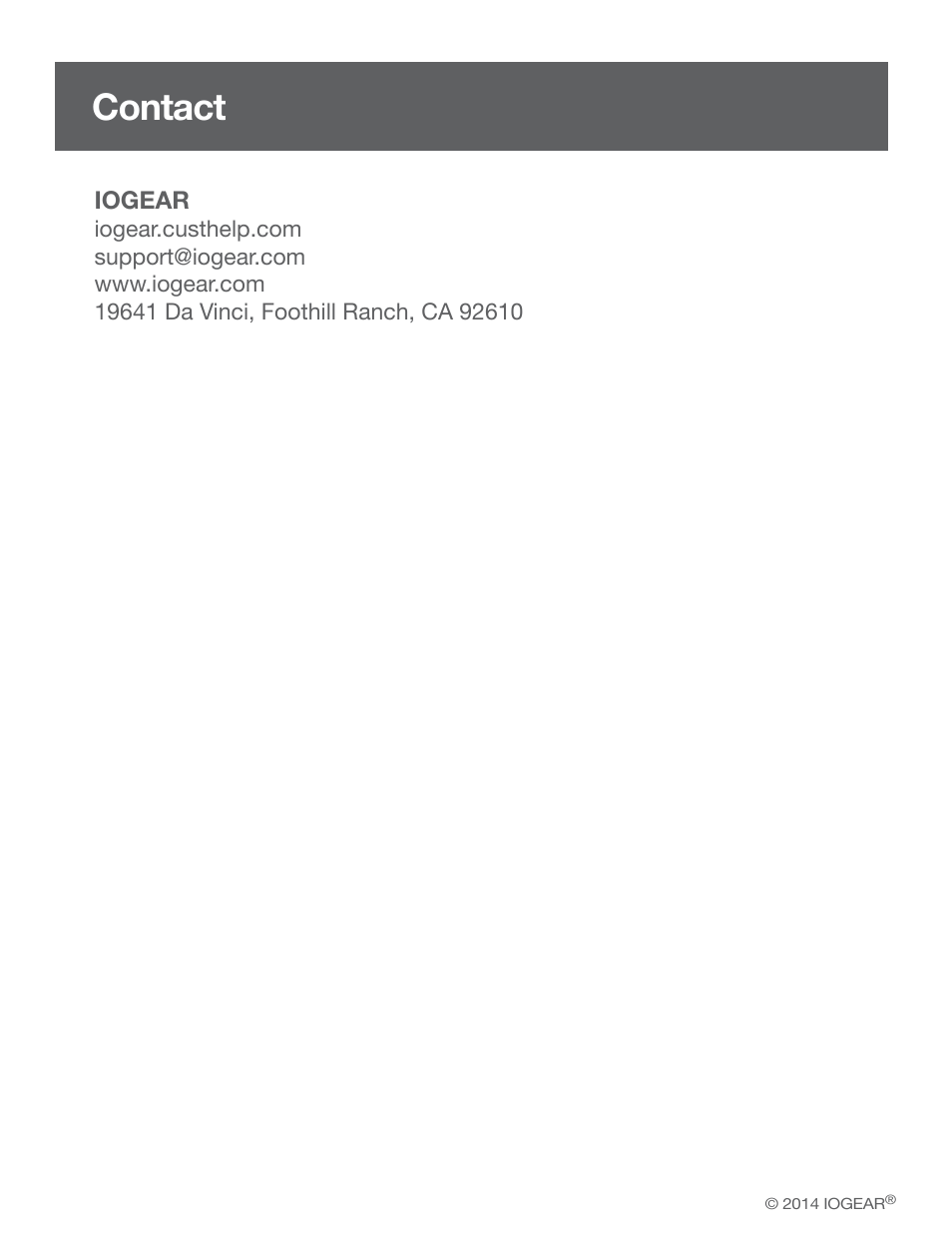 Contact | IOGear GE1337P Quick Start User Manual | Page 16 / 16