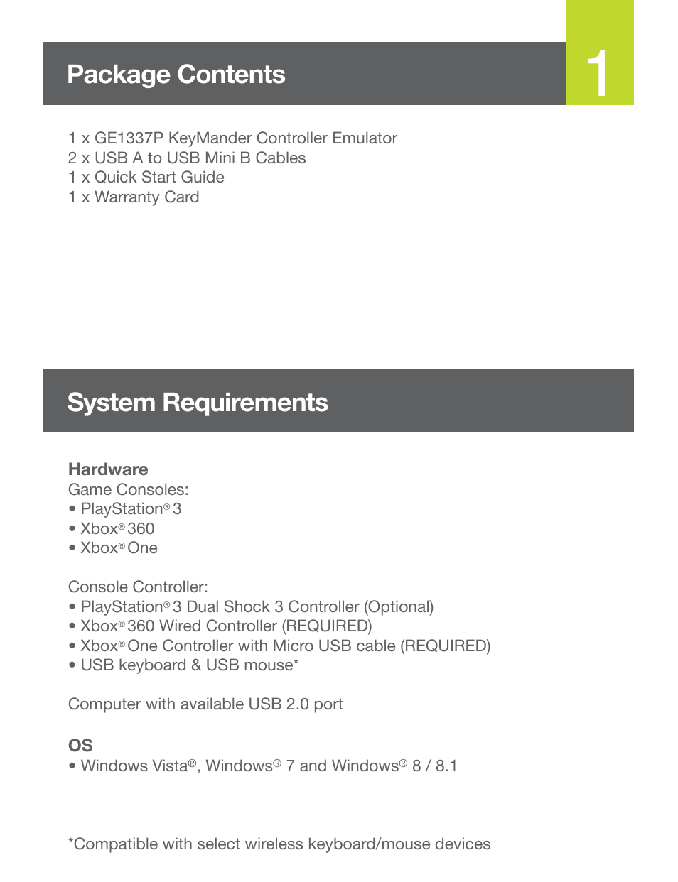 Package contents system requirements | IOGear GE1337P Quick Start User Manual | Page 2 / 16