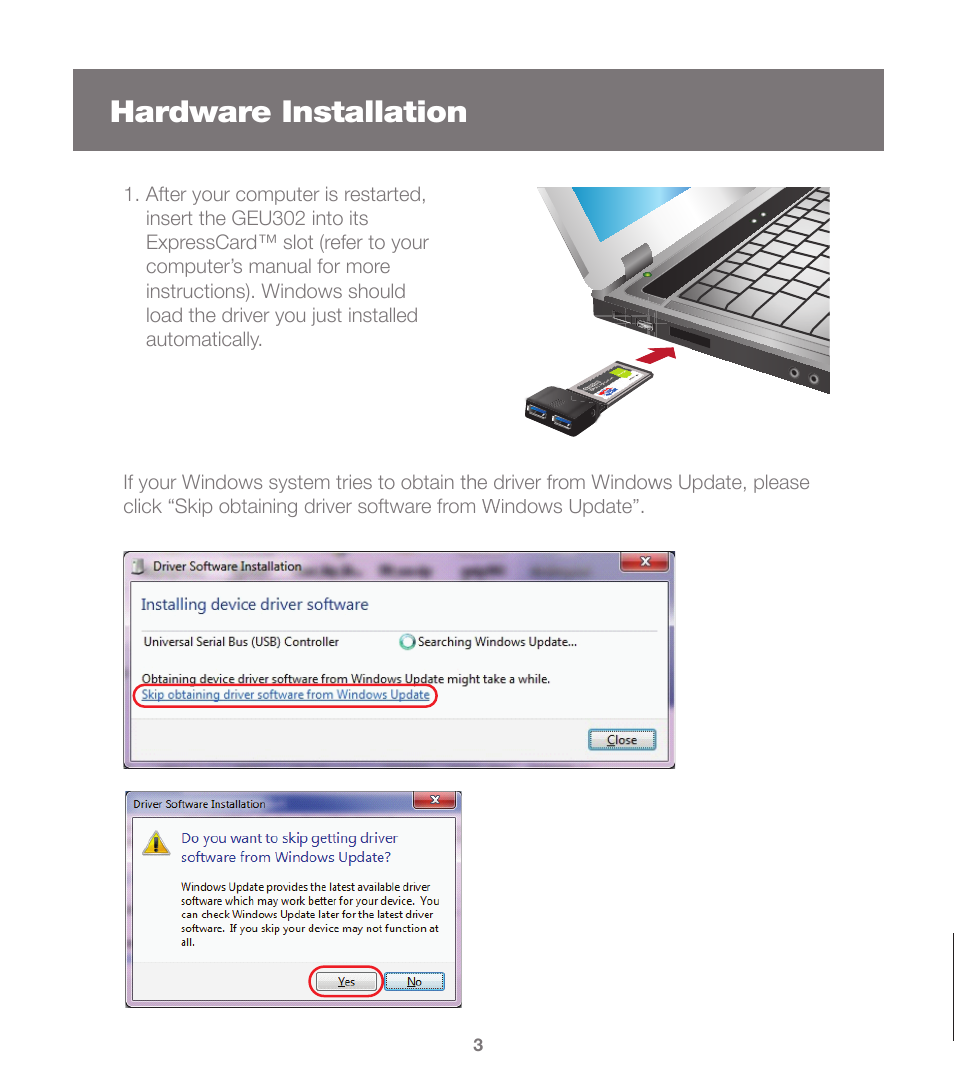 Hardware installation | IOGear GEU302 User Manual | Page 3 / 8
