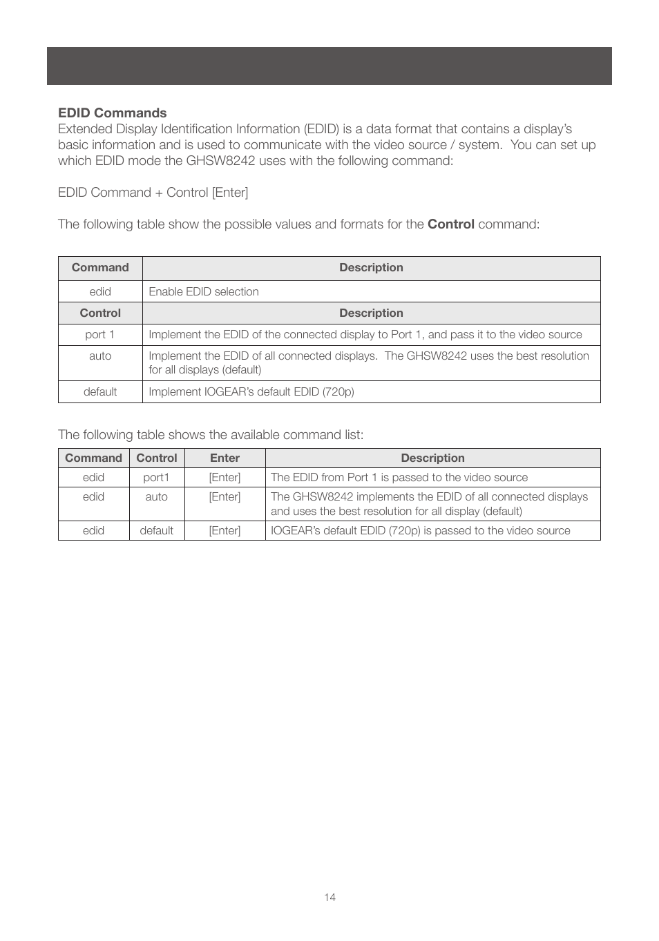 Edic commands | IOGear GHSW8242 Manual User Manual | Page 14 / 28