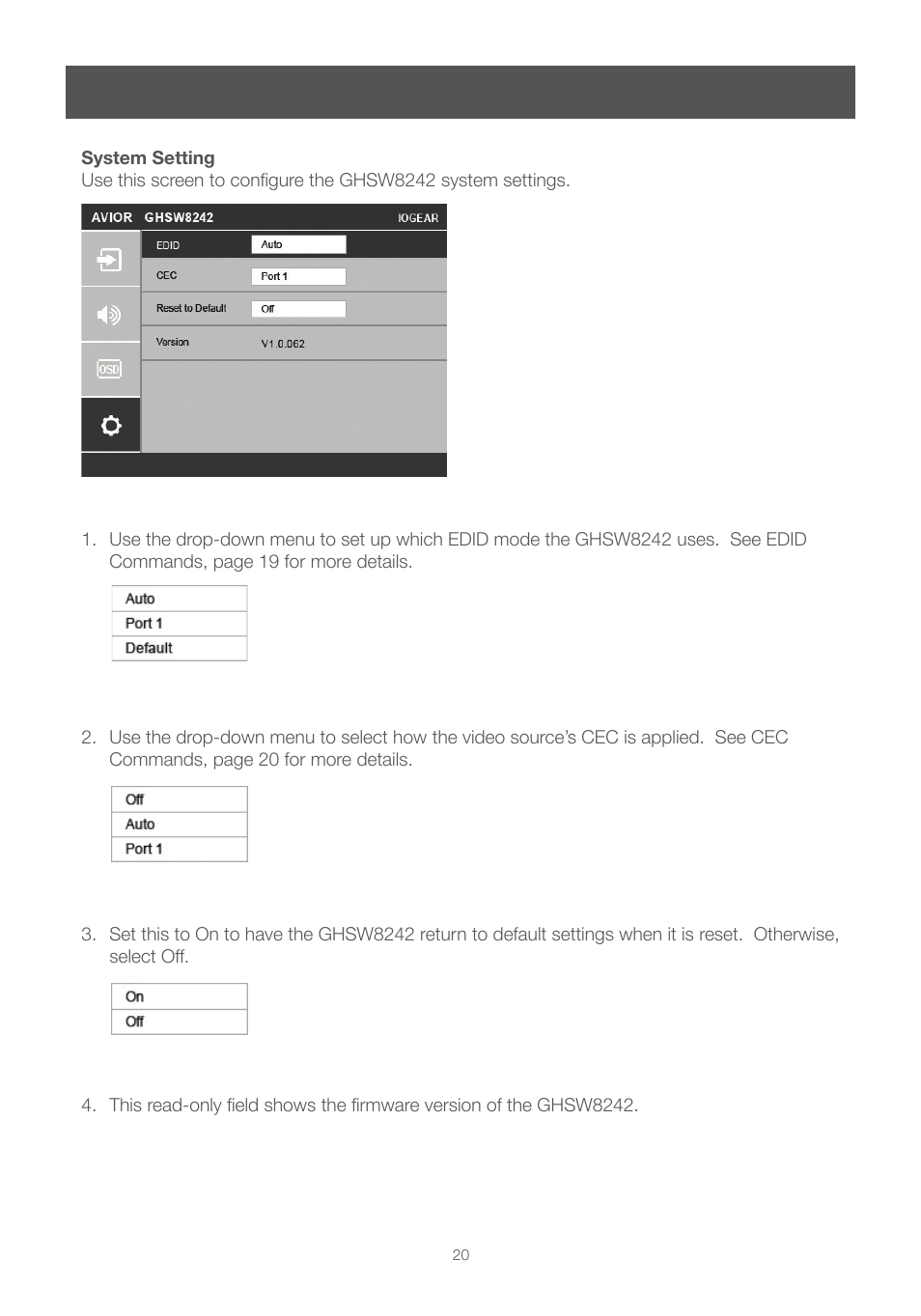 System setting | IOGear GHSW8242 Manual User Manual | Page 20 / 28