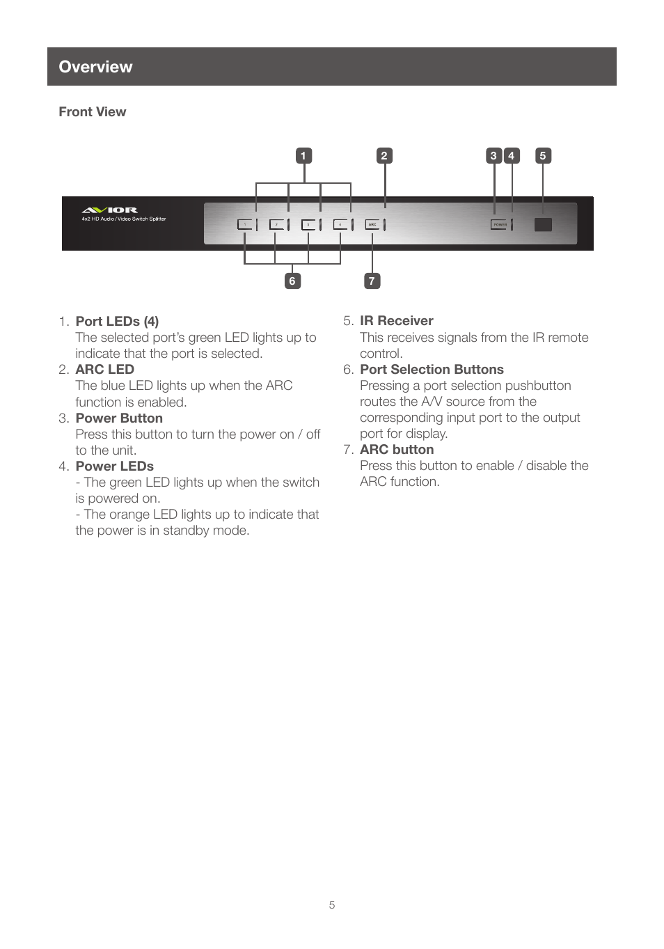 Overview, Front view, System requirements overview | IOGear GHSW8242 Manual User Manual | Page 5 / 28