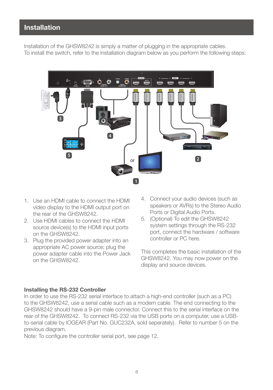 Installation | IOGear GHSW8242 Manual User Manual | Page 8 / 28