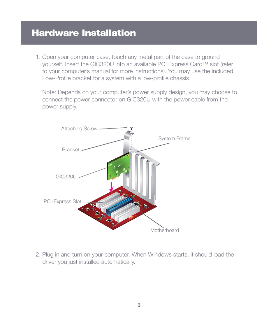 Hardware installation | IOGear GIC320U User Manual | Page 4 / 8