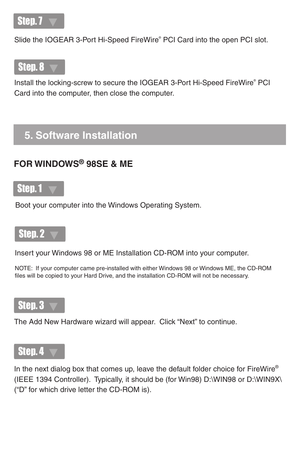 Step. 8 5. software installation | IOGear GIC430F User Manual | Page 5 / 8