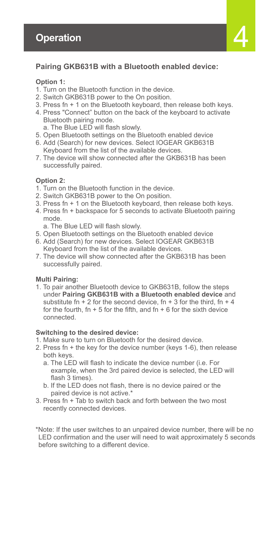 Operation | IOGear GKB631B User Manual | Page 5 / 7