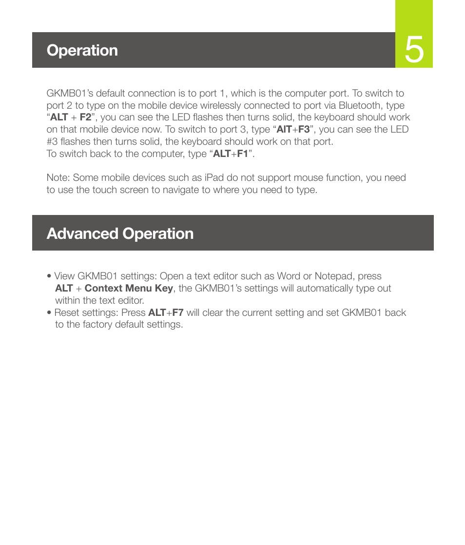 Operation, Advanced operation | IOGear GKMB01 Quick Start User Manual | Page 6 / 8