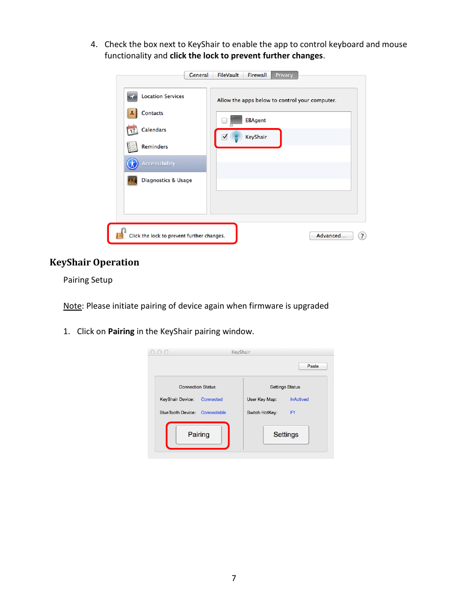 Keyshair operation, Pairing setup | IOGear GKMB02 Manual User Manual | Page 7 / 19