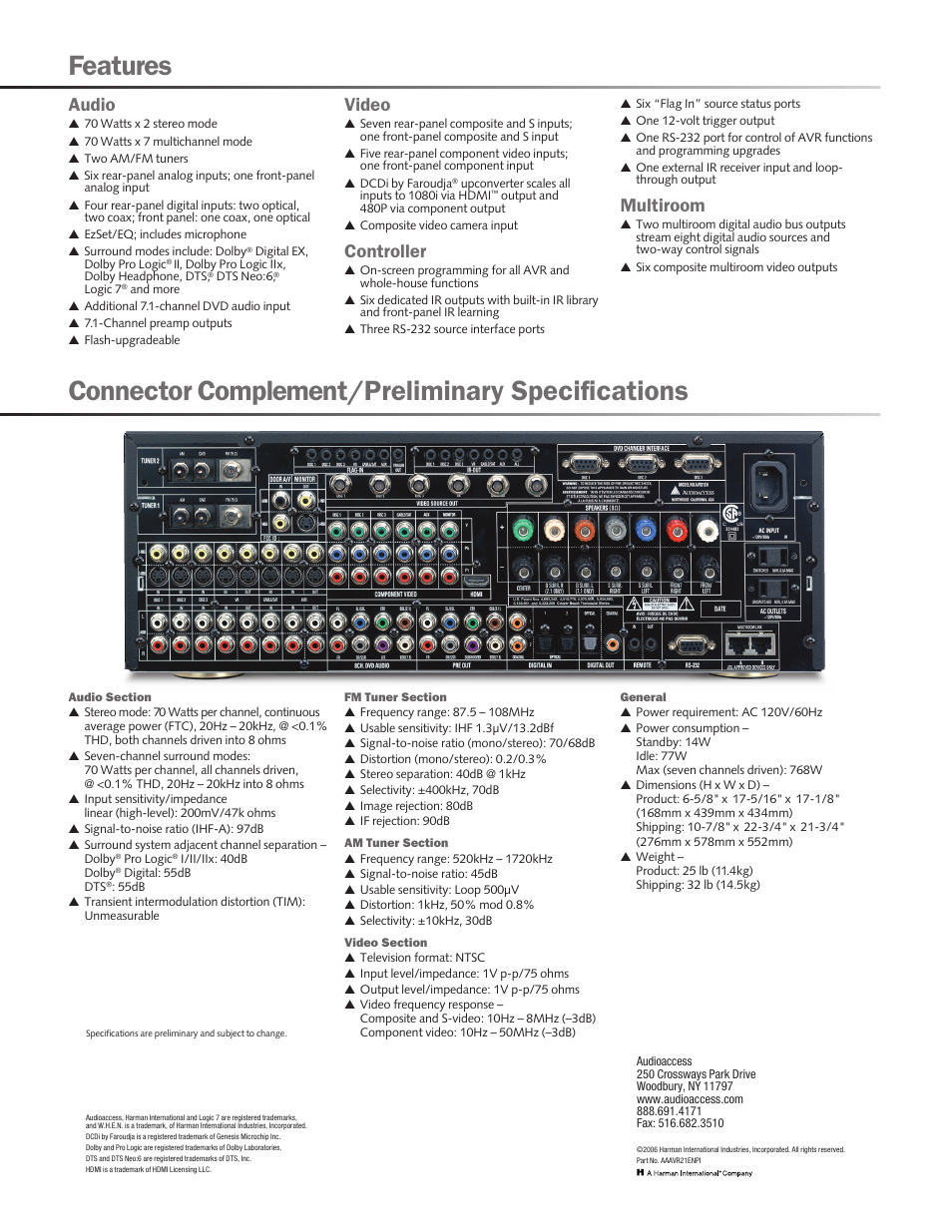 Audio, Video, Controller | Multiroom | Audioaccess AVR21EN User Manual | Page 2 / 2