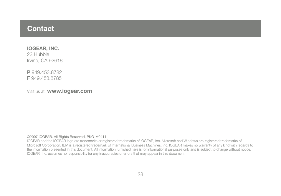 Contact | IOGear GME228BW6 User Manual | Page 28 / 84