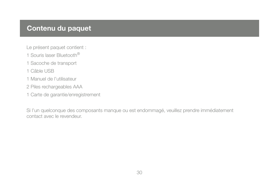 Contenu du paquet | IOGear GME228BW6 User Manual | Page 30 / 84