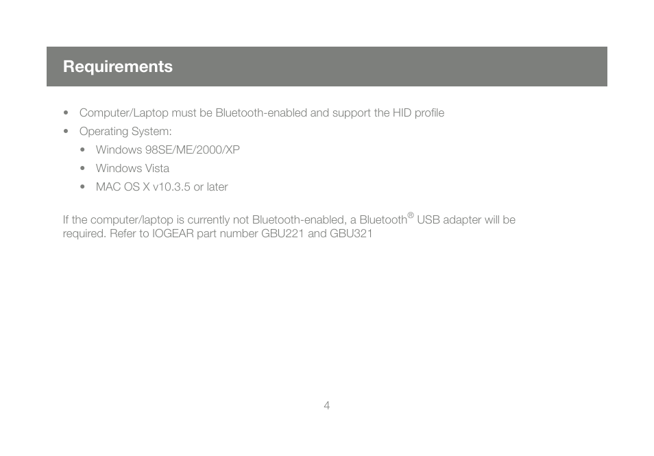 Requirements | IOGear GME228BW6 User Manual | Page 4 / 84