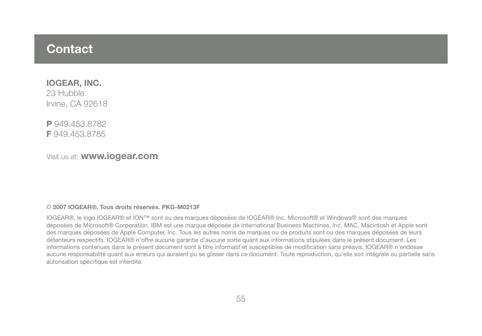 Contact | IOGear GME228BW6 User Manual | Page 55 / 84