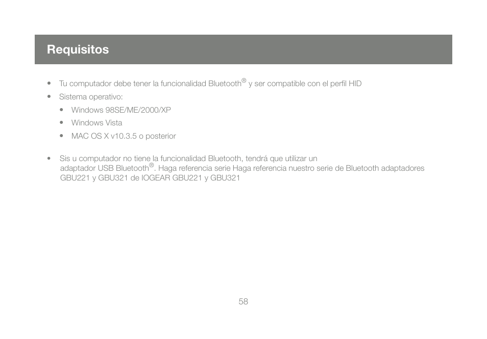 Requisitos | IOGear GME228BW6 User Manual | Page 58 / 84