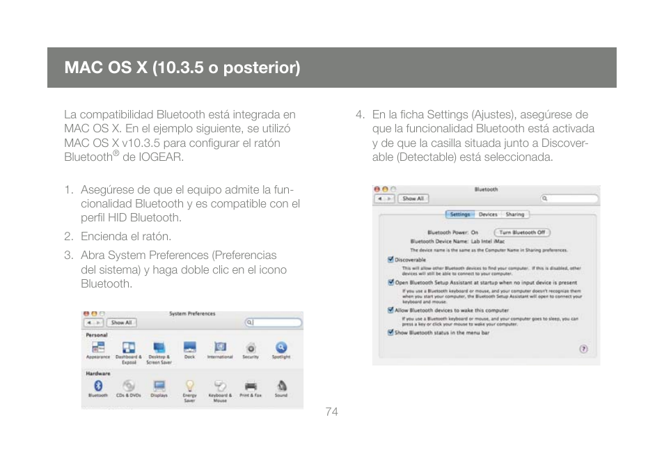Mac os x (10.3.5 o posterior) | IOGear GME228BW6 User Manual | Page 74 / 84
