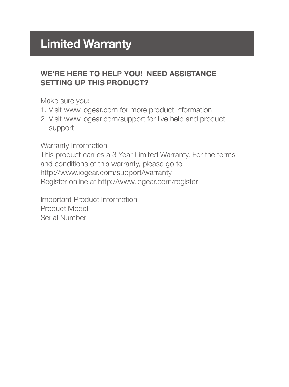 Limited warranty | IOGear GME430R User Manual | Page 7 / 8