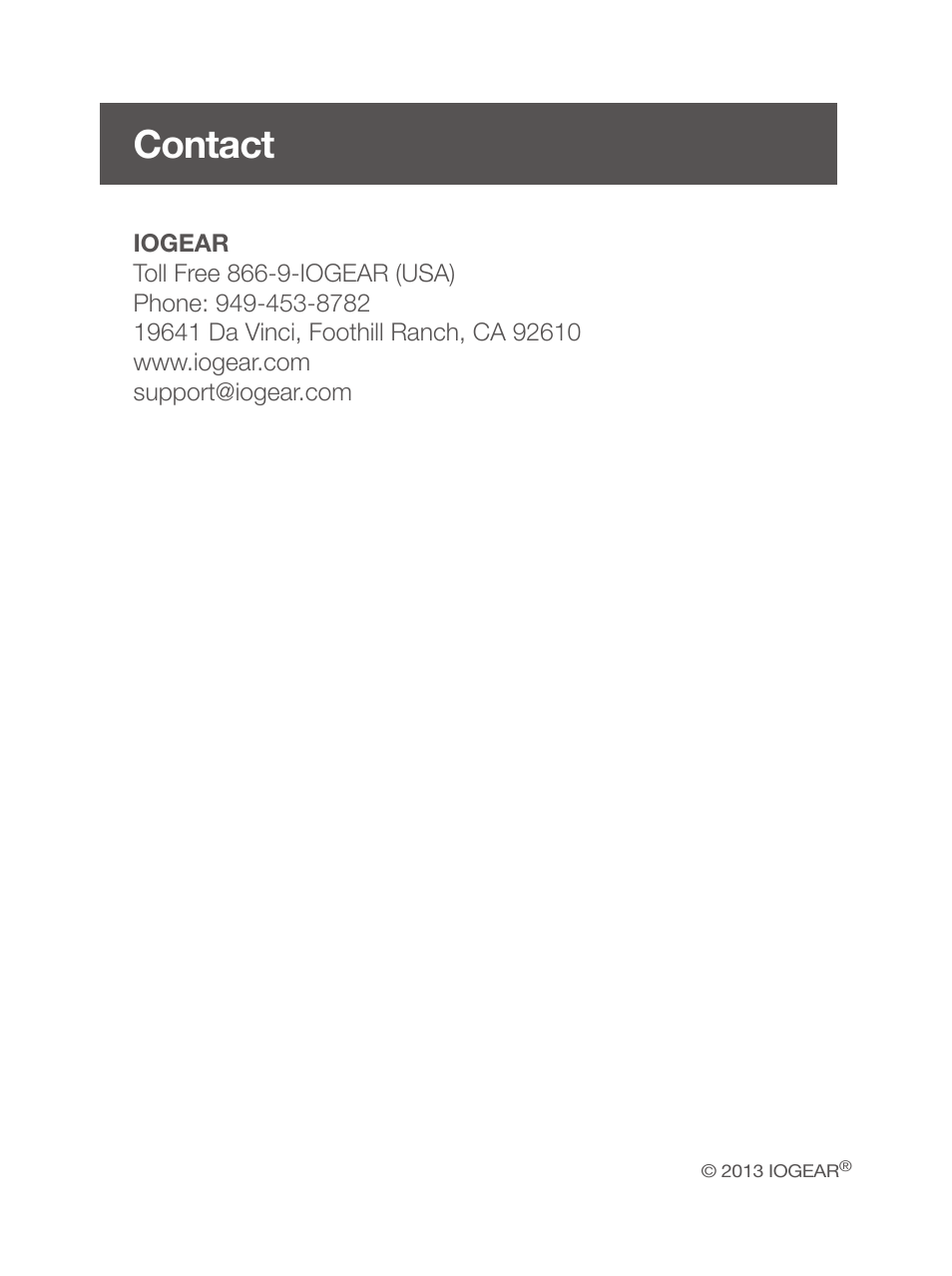 Contact | IOGear GME430R User Manual | Page 8 / 8
