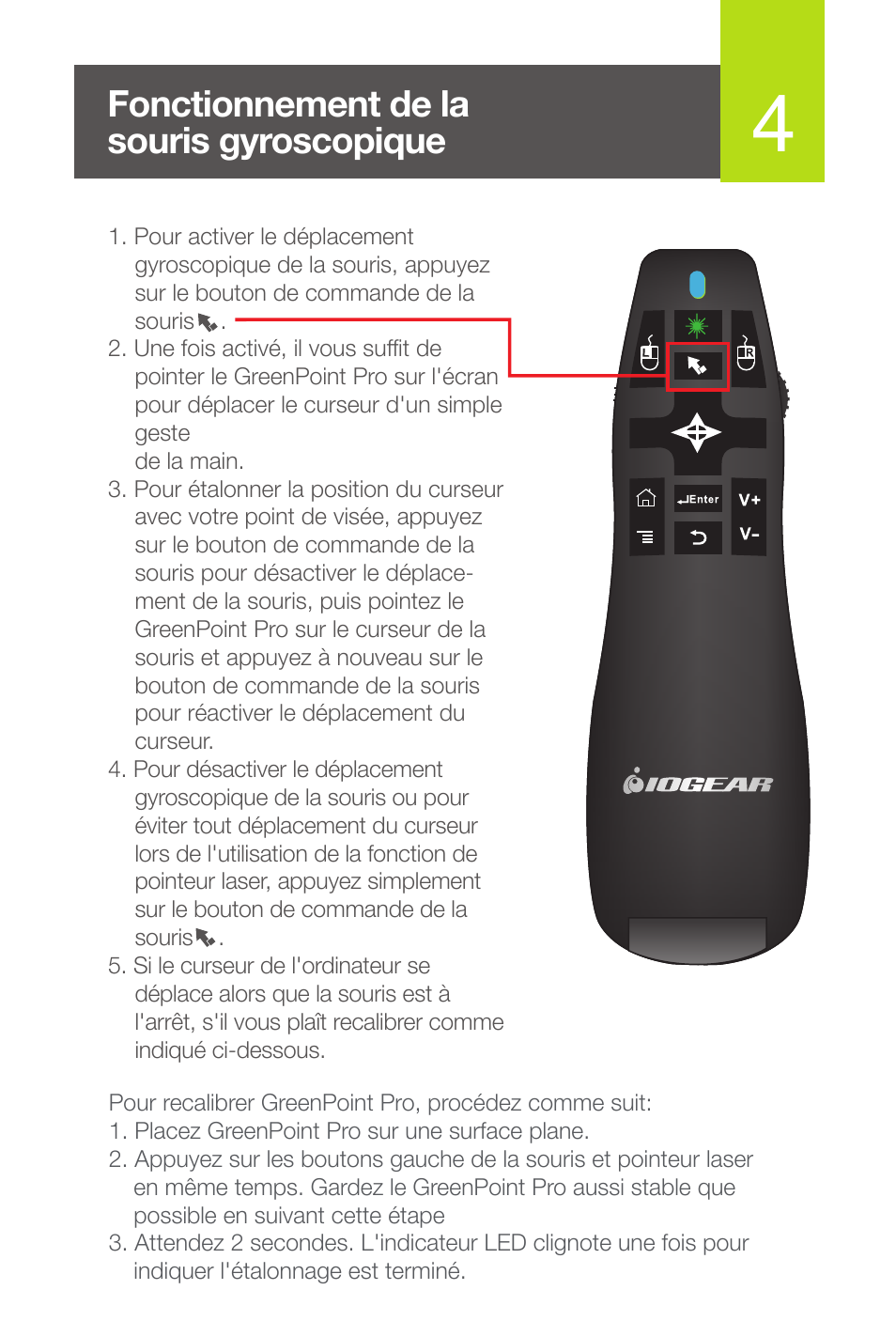 Fonctionnement de la souris gyroscopique | IOGear GME435G User Manual | Page 10 / 16