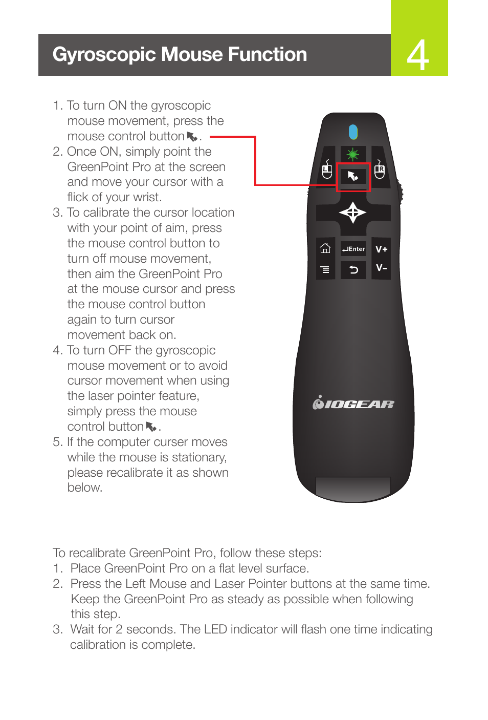 Gyroscopic mouse function | IOGear GME435G User Manual | Page 5 / 16