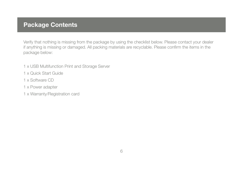 Package contents | IOGear GMFPSU22W6 User Manual | Page 6 / 32