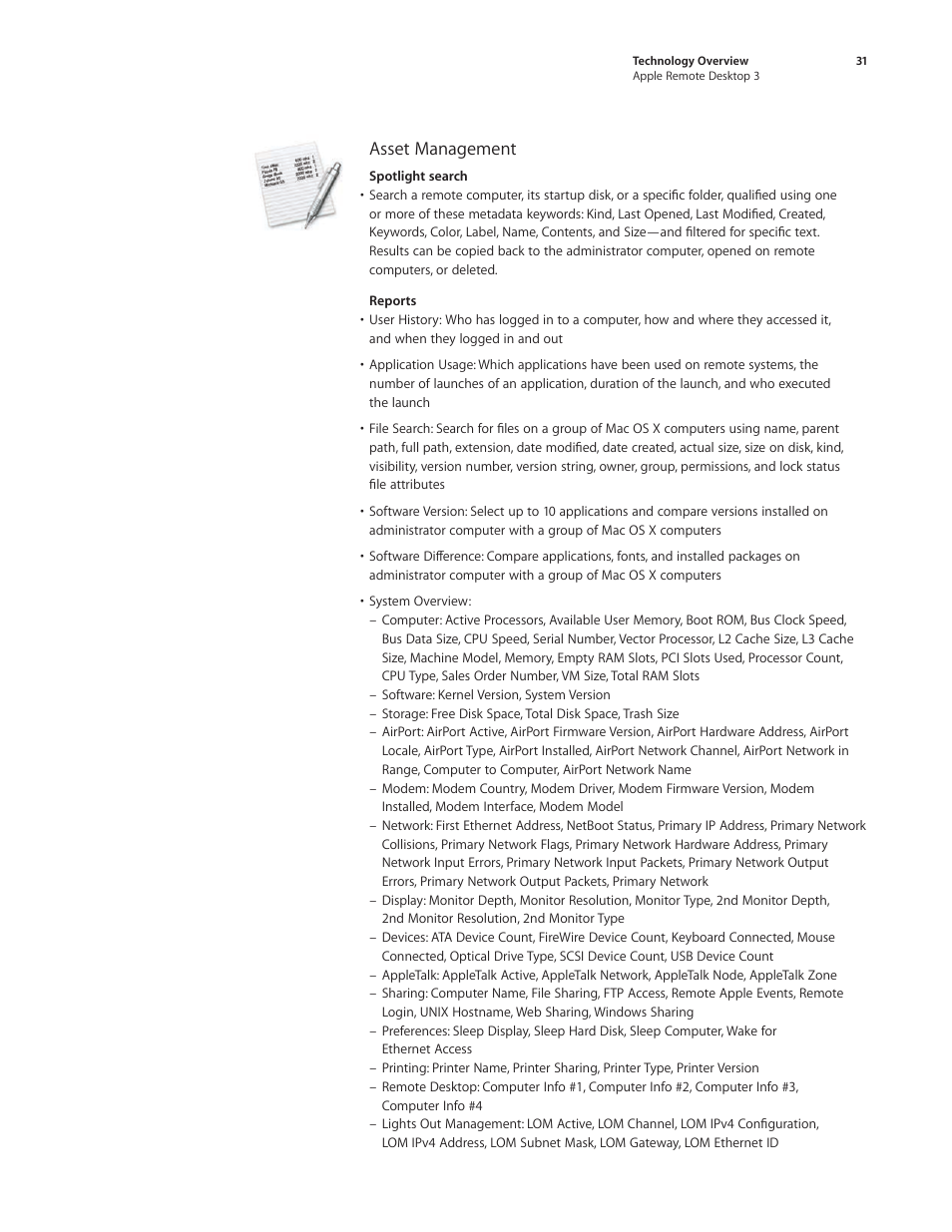 Asset management | Apple Remote Desktop 3 User Manual | Page 31 / 35