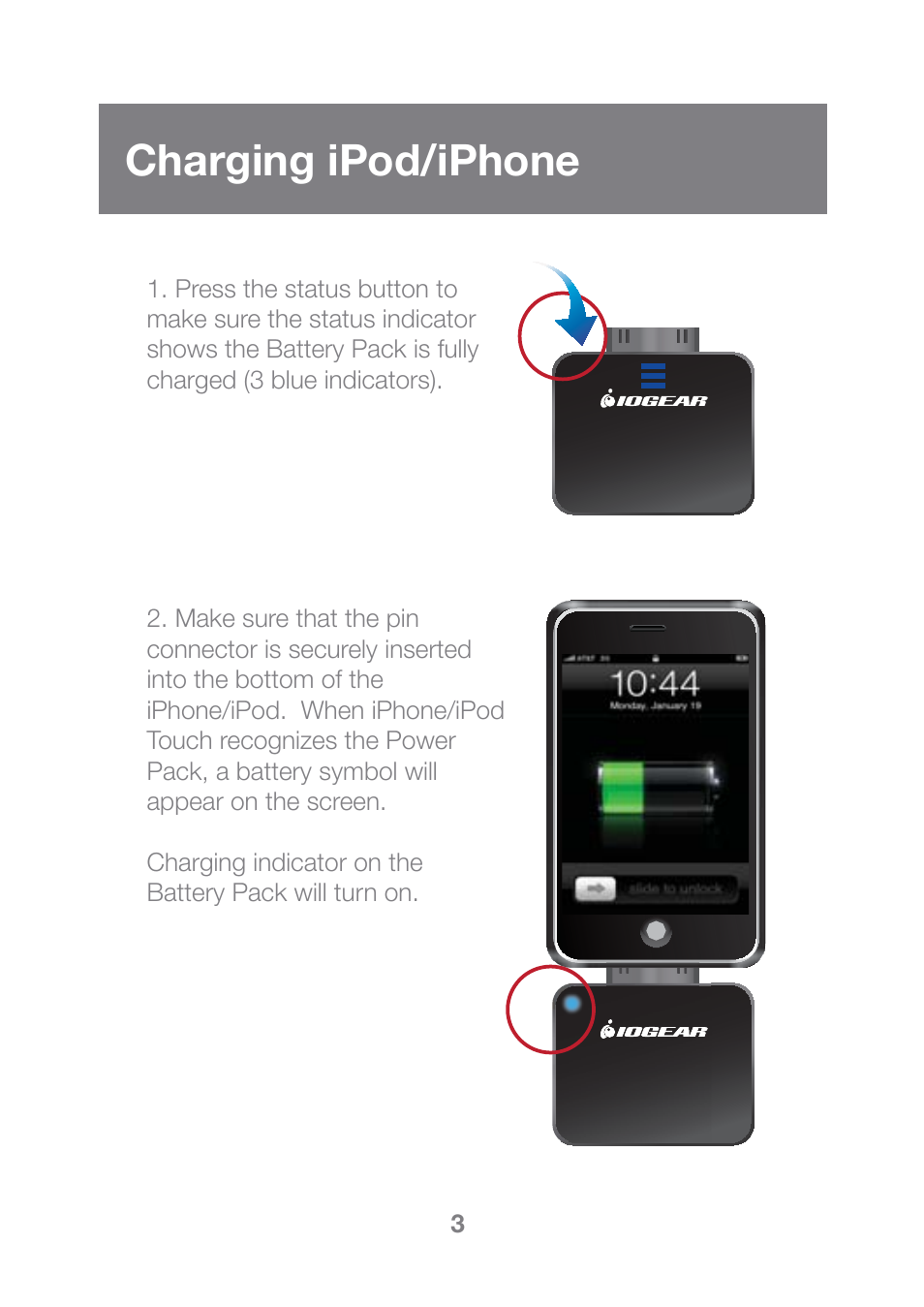 Charging ipod/iphone | IOGear GMP2000P User Manual | Page 4 / 9