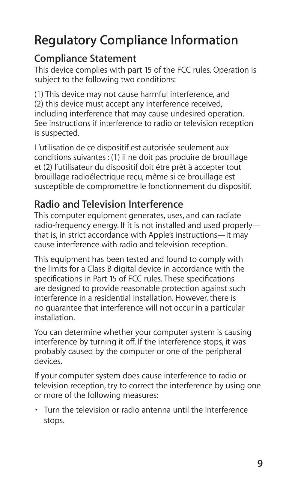 Regulatory compliance information | Apple Magic Mouse User Manual | Page 9 / 16