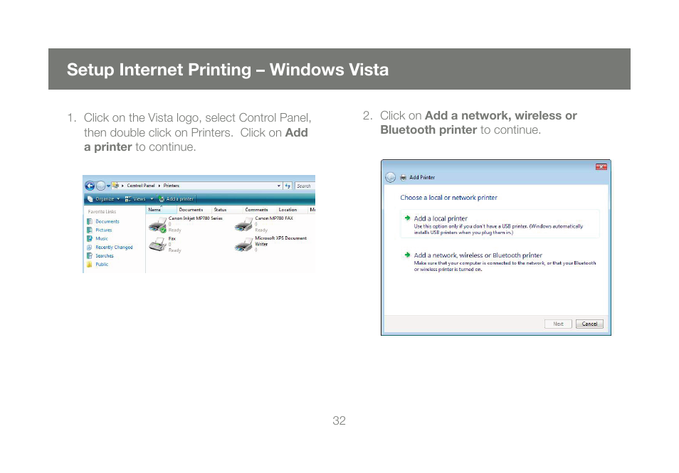 Setup internet printing – windows vista | IOGear GPSU21 User Manual | Page 32 / 48