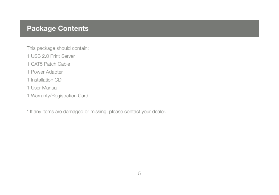 Package contents | IOGear GPSU21 User Manual | Page 5 / 48