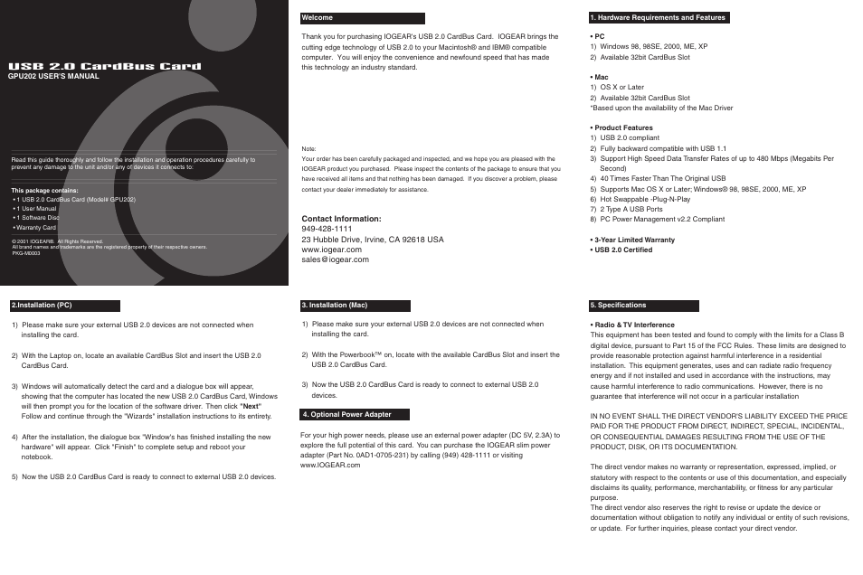 IOGear GPU202 User Manual | 1 page