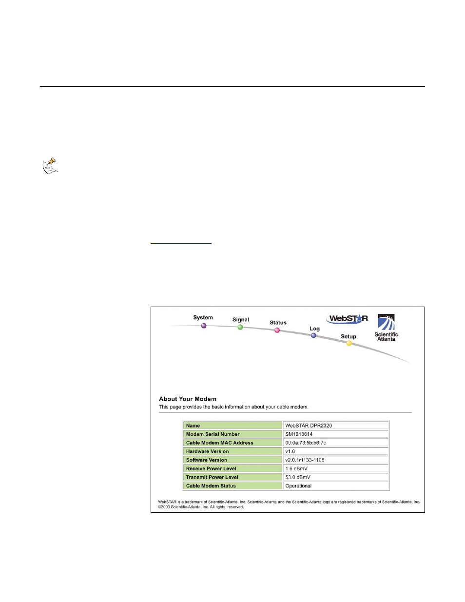 How do i configure the gateway cable modems, Configuring the gateway cable modem, About your modem page example | Scientific Atlanta DPR2320 User Manual | Page 33 / 81