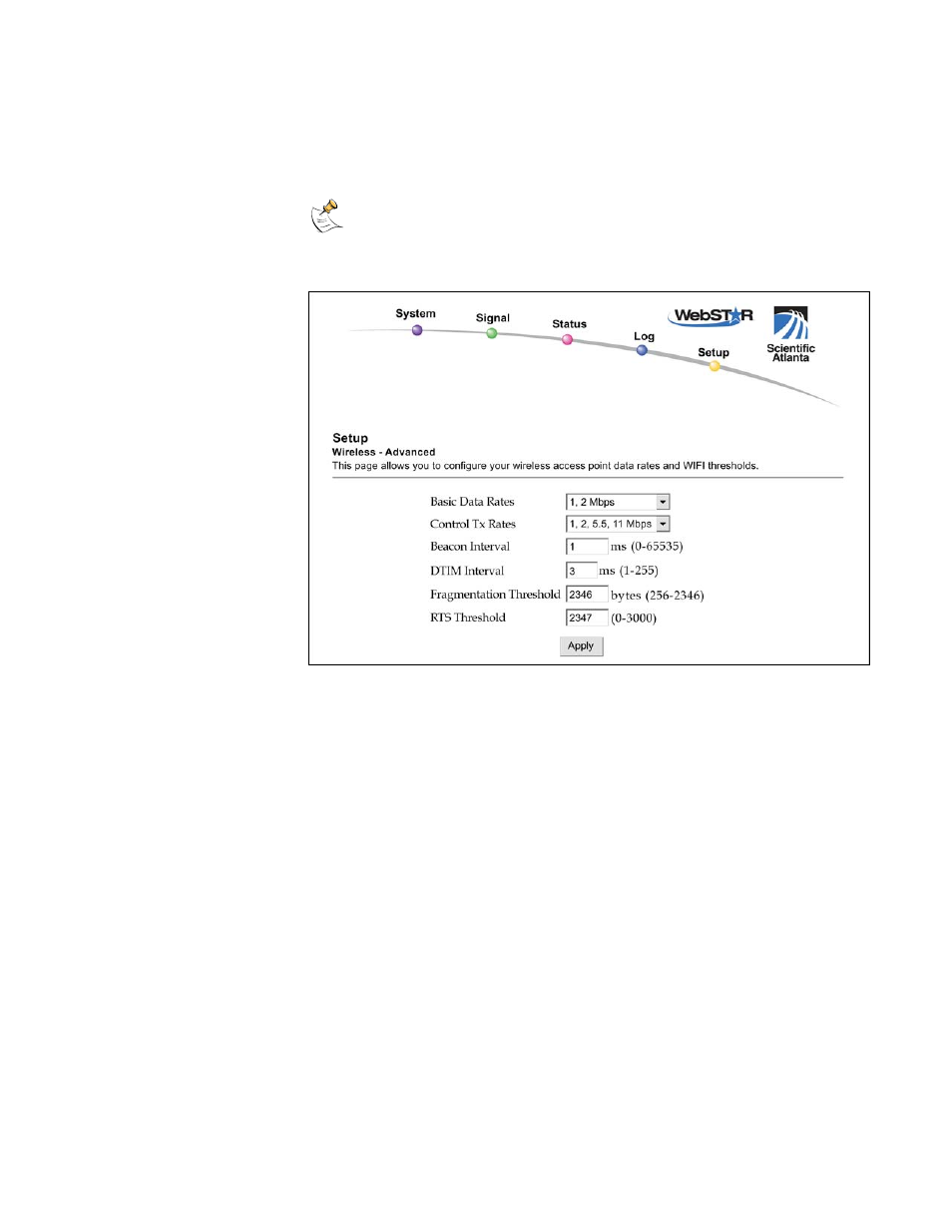 Setup wireless – advanced page example | Scientific Atlanta DPR2320 User Manual | Page 71 / 81