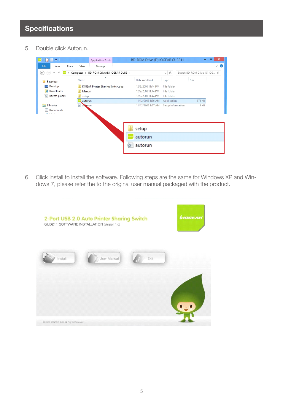 Specifications | IOGear GUB211W6 For Win8 User Manual | Page 5 / 12