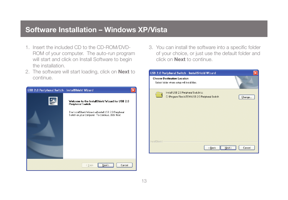 Software installation – windows xp/vista | IOGear GUB431 User Manual | Page 13 / 36