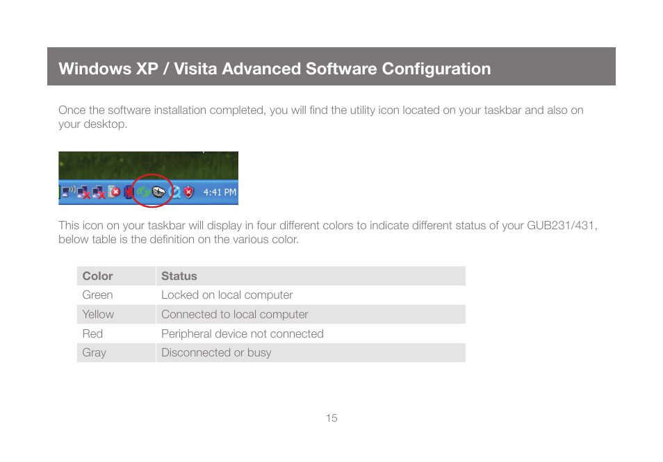 Windows xp / visita advanced software, Configuration | IOGear GUB431 User Manual | Page 15 / 36