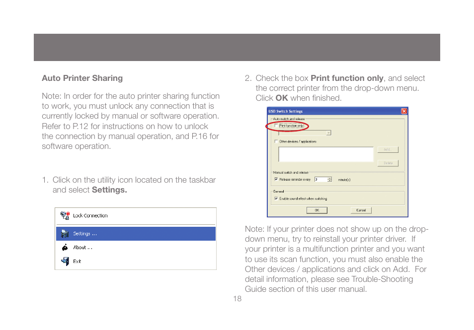 Auto printer sharing | IOGear GUB431 User Manual | Page 18 / 36